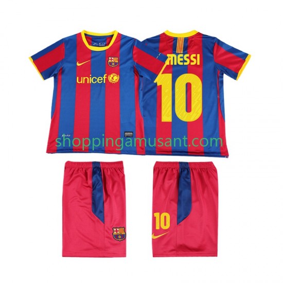 Maillot de Foot FC Barcelone Lionel Messi 10 Rétro Enfant Domicile 2011 2010 Manche Courte