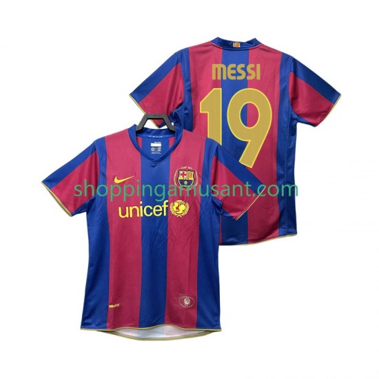 Maillot de Foot FC Barcelone Lionel Messi 19 2007 Rétro Homme Domicile 2008 Manche Courte