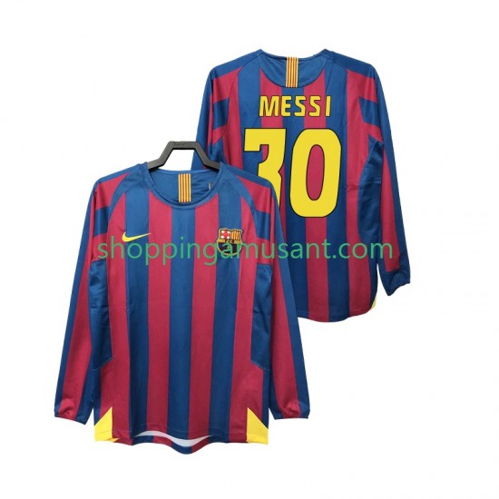 Maillot de Foot FC Barcelone Lionel Messi 30 2005 Rétro Homme Domicile 2006 Manche Longue