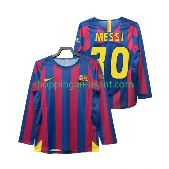 Maillot de Foot FC Barcelone Lionel Messi 30 Champions League 2005 Rétro Homme Domicile 2006 Manche Longue