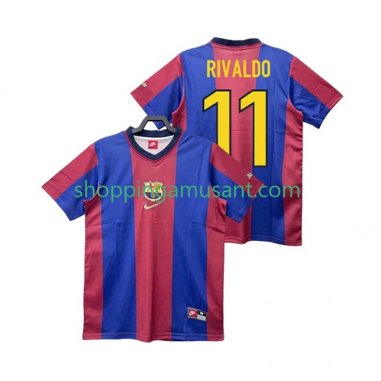 Maillot de Foot FC Barcelone RIVALDO 11 Rétro Homme Domicile 1999 1998 Manche Courte