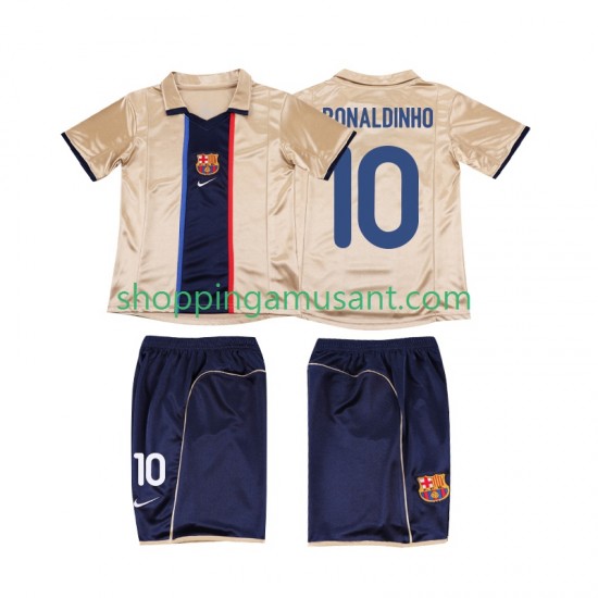 Maillot de Foot FC Barcelone RONALDINHO 10 2001 Rétro Enfant Extérieur 2002 Manche Courte