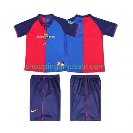 Maillot de Foot FC Barcelone 2000 Rétro Enfant Domicile 1999 Manche Courte