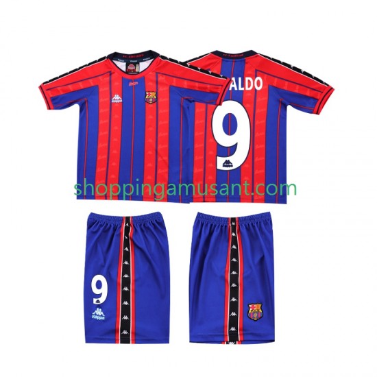 Maillot de Foot FC Barcelone Ronaldo 9 1997 Rétro Enfant Domicile 1998 Manche Courte