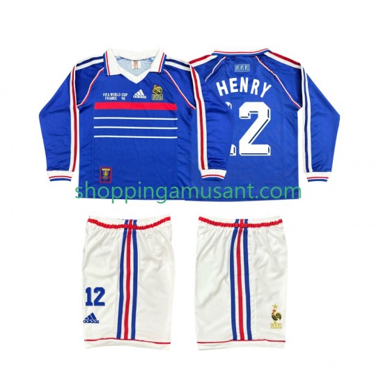 Maillot de Foot France Henry 12 Rétro Enfant Domicile 1998 Manche Longue
