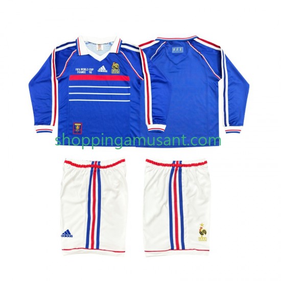 Maillot de Foot France Rétro Enfant Domicile 1998 Manche Longue