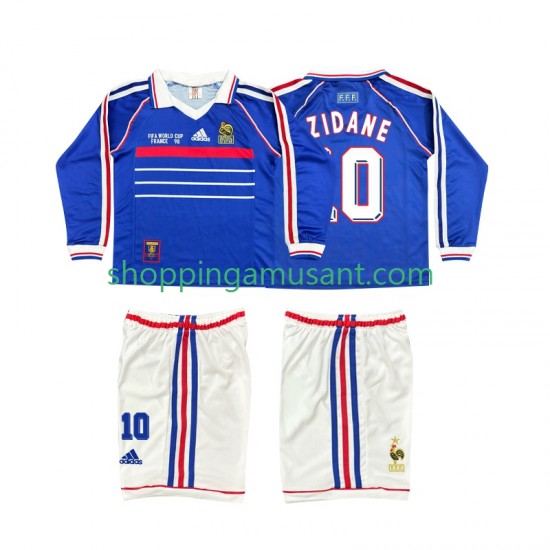 Maillot de Foot France ZINANE 10 Rétro Enfant Domicile 1998 Manche Longue