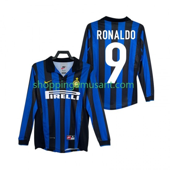 Maillot de Foot Inter Milan Ronaldo 9 Rétro Homme Domicile 1999 1998 Manche Longue