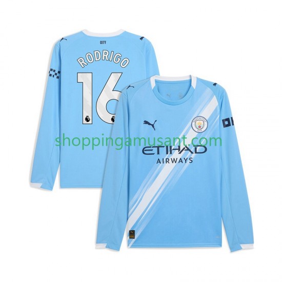 Maillot de Foot Manchester City Rodrigo Hernandez 16 Homme Domicile 2025-2026 Manche Longue