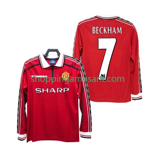Maillot de Foot Manchester United BECKHAM 7 Rétro Homme Domicile 1999 1998 Manche Longue