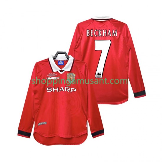 Maillot de Foot Manchester United Beckham 7 2000 Rétro Homme Domicile 1999 Manche Longue