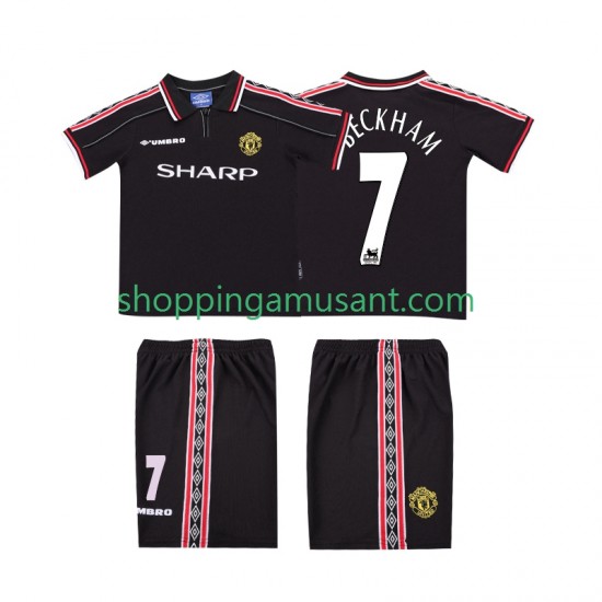 Maillot de Foot Manchester United Beckham 7 Rétro Enfant Extérieur 1999 1998 Manche Courte