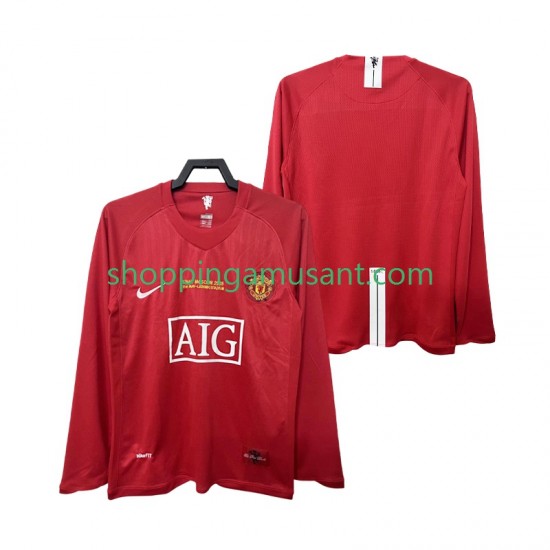 Maillot de Foot Manchester United Champions League 2007 Rétro Homme Domicile 2008 Manche Longue