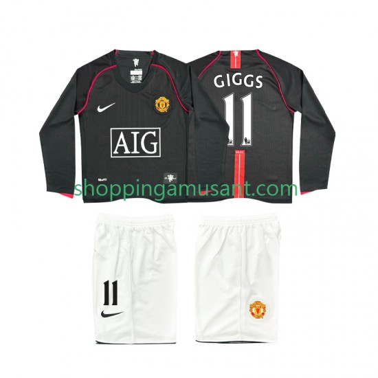 Maillot de Foot Manchester United GIGGS 11 2007 Rétro Enfant Extérieur 2008 Manche Longue