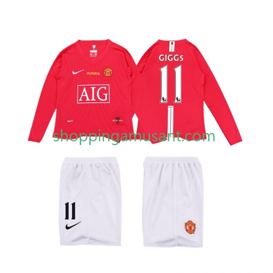 Maillot de Foot Manchester United GIGGS 11 Premier League 2009 Rétro Enfant Domicile 2008 Manche Longue
