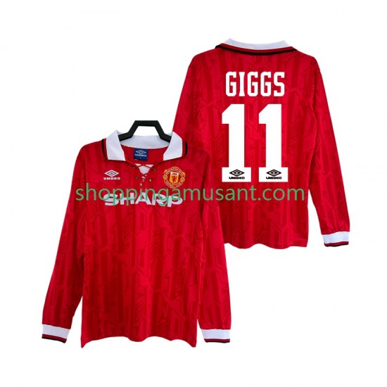 Maillot de Foot Manchester United GIGGS 11 1992 Rétro Homme Domicile 1994 Manche Longue