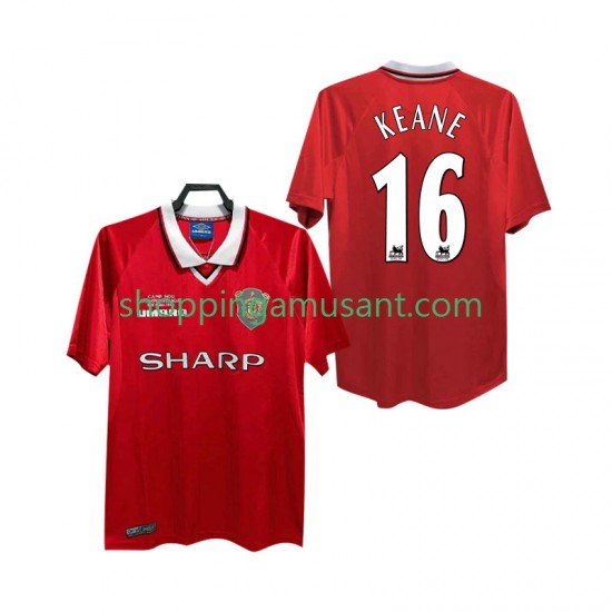 Maillot de Foot Manchester United Keane 16 2000 Rétro Homme Domicile 1999 Manche Courte