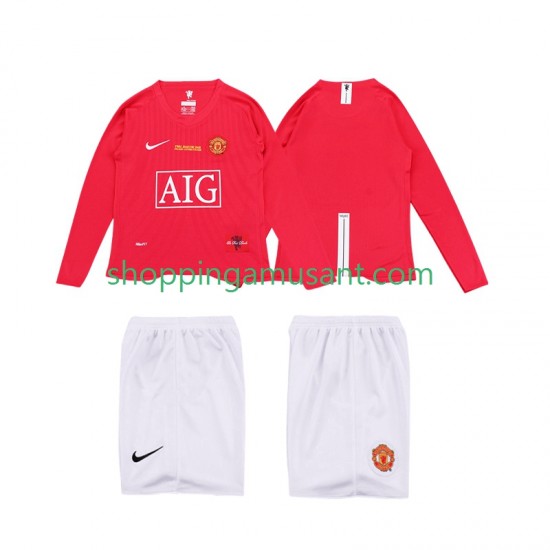 Maillot de Foot Manchester United Premier League 2009 Rétro Enfant Domicile 2008 Manche Longue