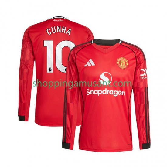 Maillot de Foot Manchester United Matheus Cunha 10 Homme Domicile 2025-2026 Manche Longue