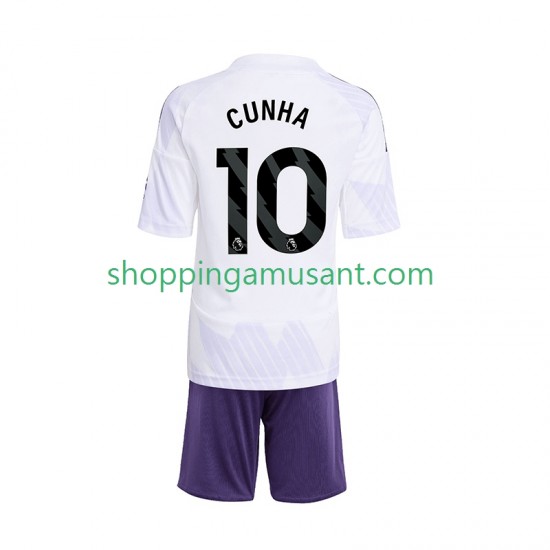 Maillot de Foot Manchester United Matheus Cunha 10 Enfant Extérieur 2025-2026 Manche Courte