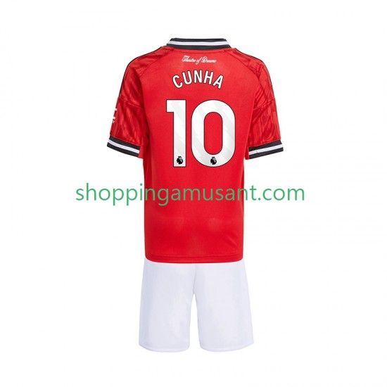 Maillot de Foot Manchester United Matheus Cunha 10 Enfant Domicile 2025-2026 Manche Courte