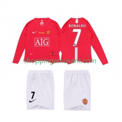 Maillot de Foot Manchester United Ronaldo 7 Premier League 2009 Rétro Enfant Domicile 2008 Manche Longue