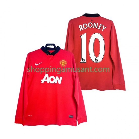 Maillot de Foot Manchester United Rooney 10 2013 2014 Rétro Homme Domicile Manche Longue