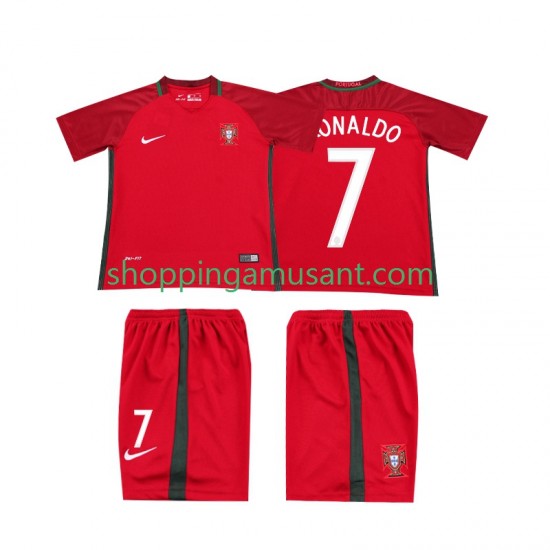 Maillot de Foot Portugal RONALDO 7 2016 Rétro Enfant Domicile Manche Courte