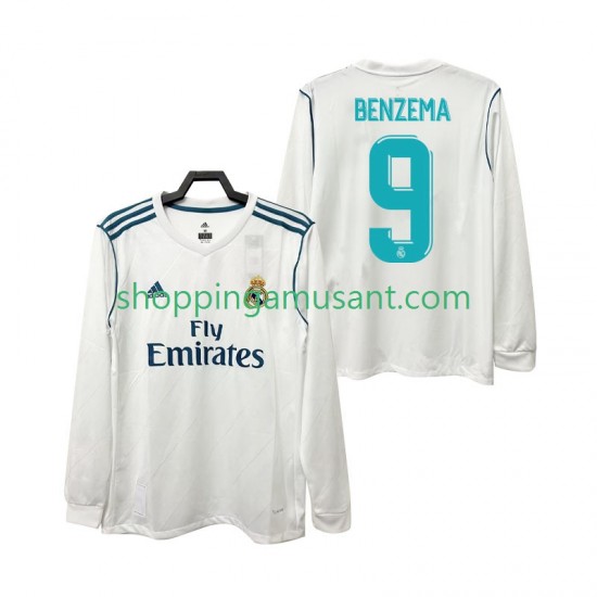 Maillot de Foot Real Madrid BENZEMA 9 2017 2018 Rétro Homme Domicile Manche Longue