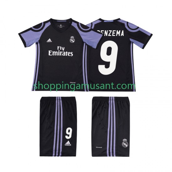Maillot de Foot Real Madrid BENZEMA 9 2016 2017 Rétro Enfant Neutre Manche Courte