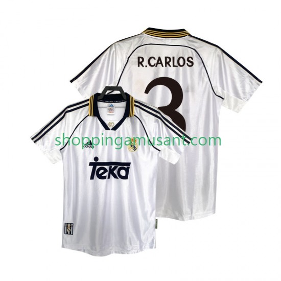 Maillot de Foot Real Madrid R.CARLOS 3 2000 Rétro Homme Domicile 1998 Manche Courte