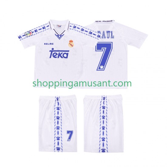 Maillot de Foot Real Madrid RAUL 7 1996 1997 Rétro Enfant Domicile Manche Courte