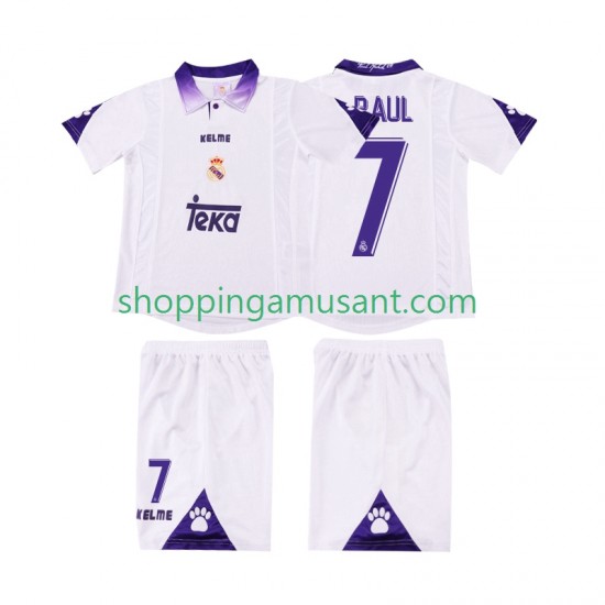 Maillot de Foot Real Madrid RAUL 7 1997 Rétro Enfant Domicile 1998 Manche Courte
