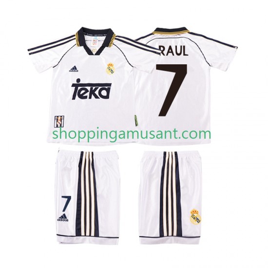Maillot de Foot Real Madrid RAUL 7 2000 Rétro Enfant Domicile 1998 Manche Courte
