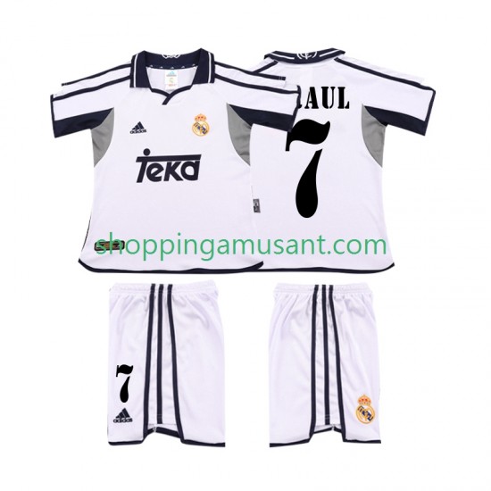 Maillot de Foot Real Madrid RAUL 7 2001 Rétro Enfant Domicile 2002 Manche Courte