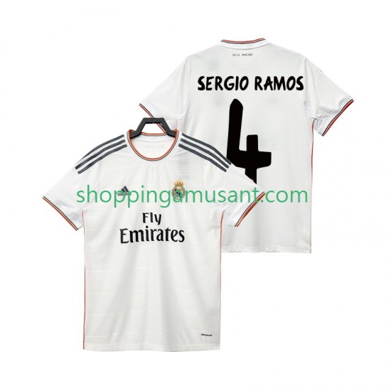 Maillot de Foot Real Madrid SERGIO RAMOS 4 2013 2014 Rétro Homme Domicile Manche Courte
