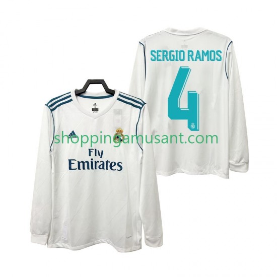 Maillot de Foot Real Madrid SERGIO RAMOS 4 2017 2018 Rétro Homme Domicile Manche Longue