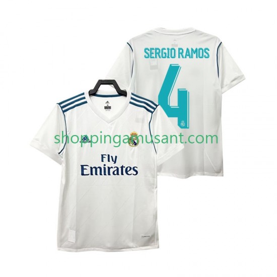 Maillot de Foot Real Madrid SERGIO RAMOS 4 2017 2018 Rétro Homme Domicile Manche Courte