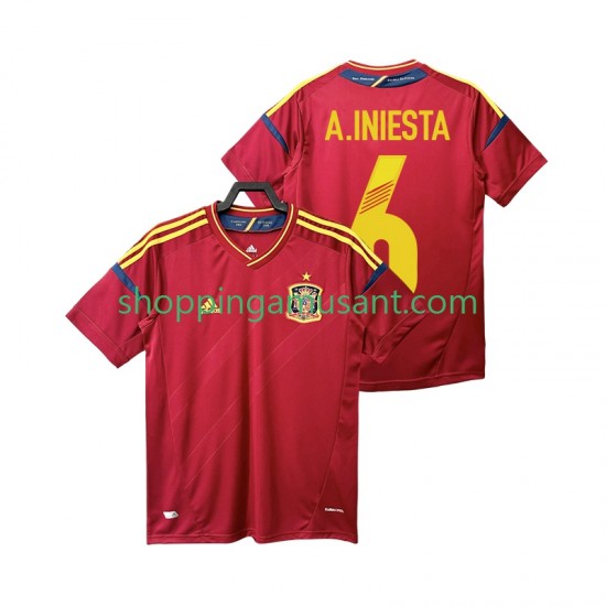 Maillot de Foot Espagne Andres Iniesta 6 2012 Rétro Homme Domicile Manche Courte
