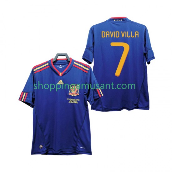 Maillot de Foot Espagne DAVID VILLA 7 Rétro Homme Extérieur 2010 Manche Courte