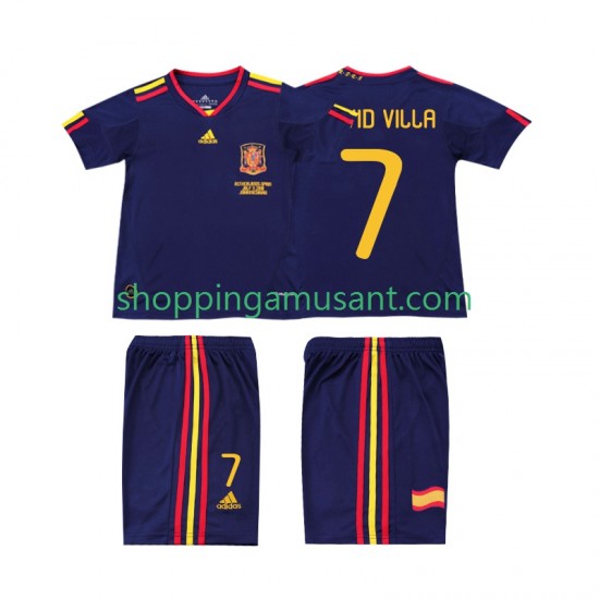Maillot de Foot Espagne DAVID VILLA 7 Rétro Enfant Extérieur 2010 Manche Courte