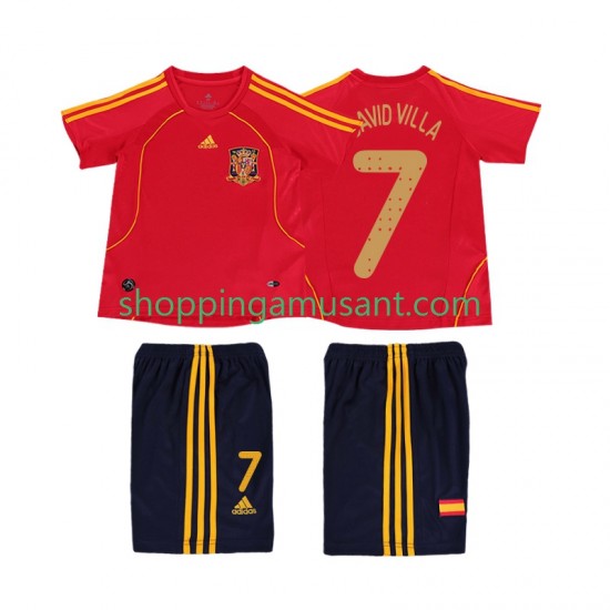 Maillot de Foot Espagne DAVID VILLA 7 Rétro Enfant Domicile 2008 Manche Courte