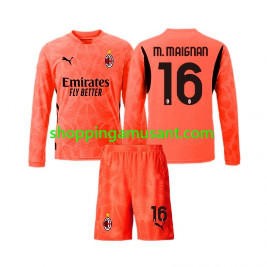 Maillot de Foot AC Milan Mike Maignan 16 Gardien Enfant 4ème 2024-2025 Manche Longue