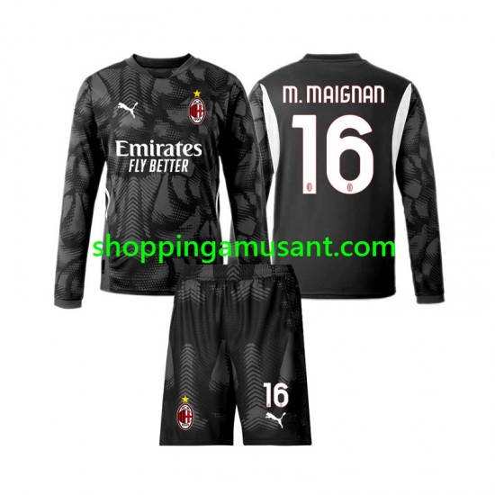 Maillot de Foot AC Milan Mike Maignan 16 Gardien Enfant Domicile 2024-2025 Manche Longue