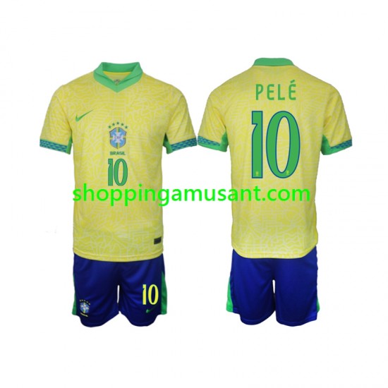 Maillot de Foot Brésil PELE 10 Enfant Domicile 2024 Manche Courte