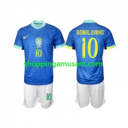 Maillot de Foot Brésil Ronaldinho 10 Enfant Extérieur 2024 Manche Courte