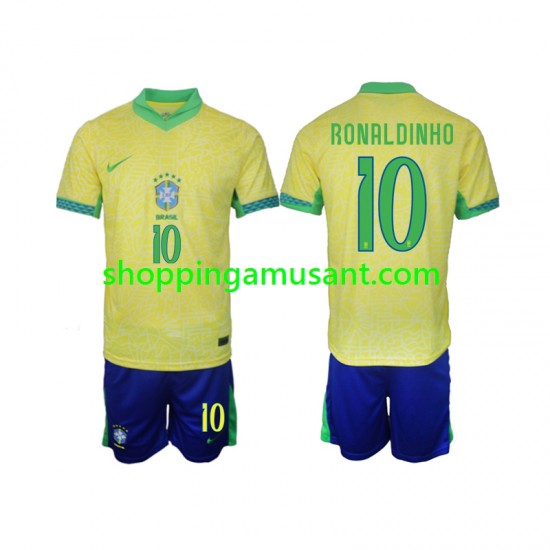 Maillot de Foot Brésil Ronaldinho 10 Enfant Domicile 2024 Manche Courte