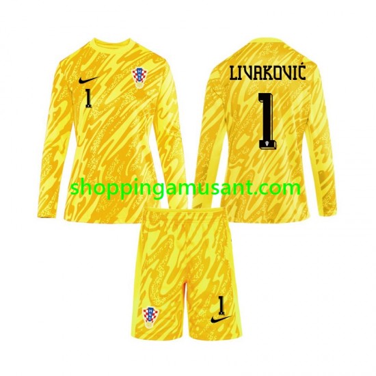 Maillot de Foot Croatie DOMINIK LIVAKOVIC 1 Gardien Enfant Domicile Euro 2024 Manche Longue