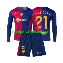 Maillot de Foot FC Barcelone Frenkie de Jong 21 Enfant Domicile 2024-2025 Manche Longue