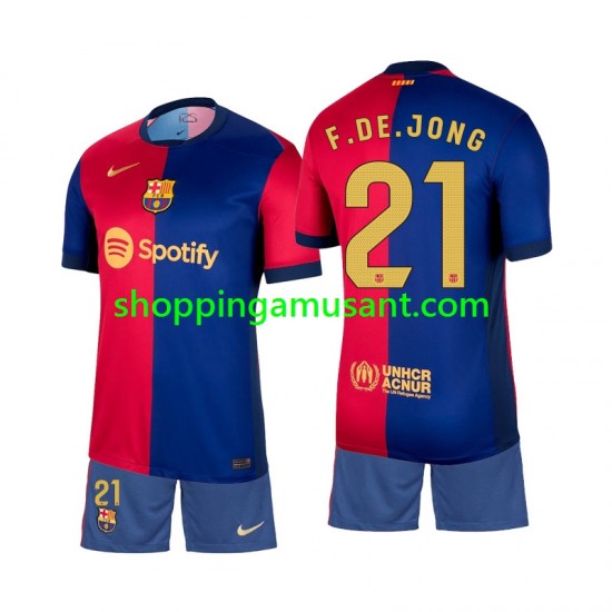 Maillot de Foot FC Barcelone Frenkie de Jong 21 Enfant Domicile 2024-2025 Manche Courte
